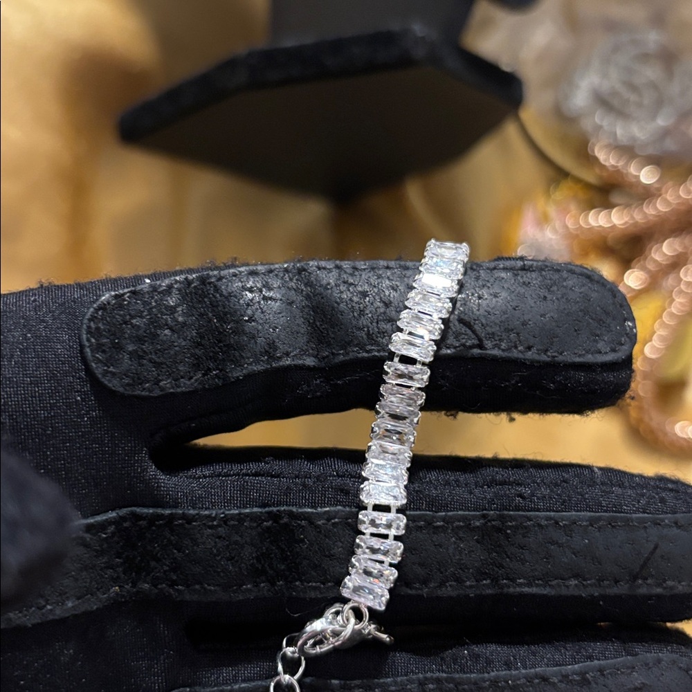 Elegant Baguette Silver Tennis Bracelet - Picture 4 of 6